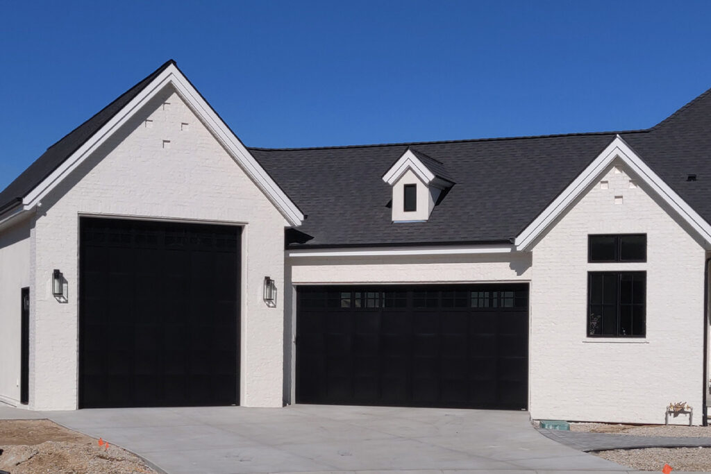 a house with a garage door
