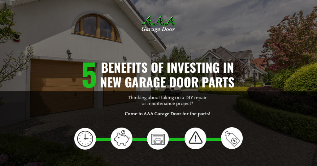 Intro slide that reads, "5 Benefits of Investing in New Garage Door Parts."