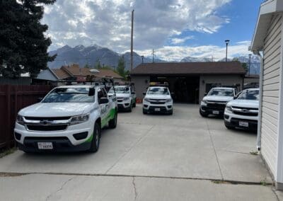 Fleet of AAA Garage Door pick up trucks