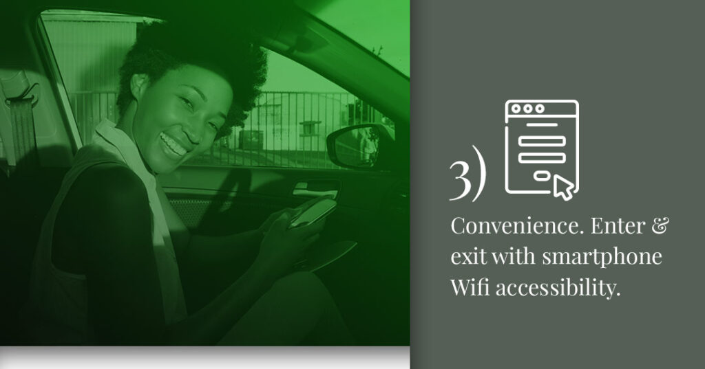 Slide that reads, "3. Convenience: Enter & exit with smartphone Wifi accessibility."